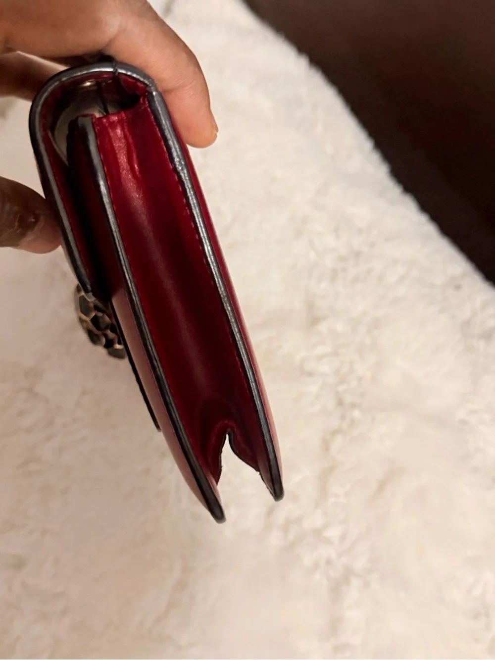 Red Leather Shoulder Bag with Serpentine Clasp